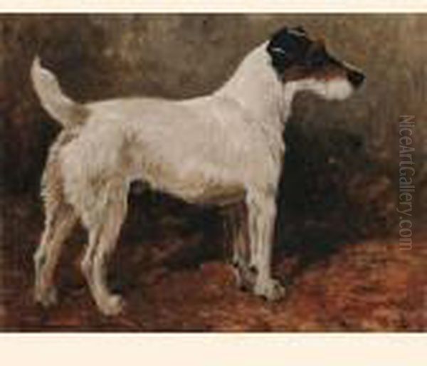 Champion Wire Fox Terrier Roper's Nutcrack, F.t.c. Stud Book No.8084. Oil Painting by John Emms