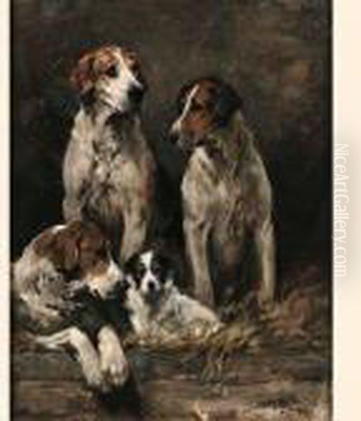 Archer, Ajax, Nell And Snooker Oil Painting by John Emms