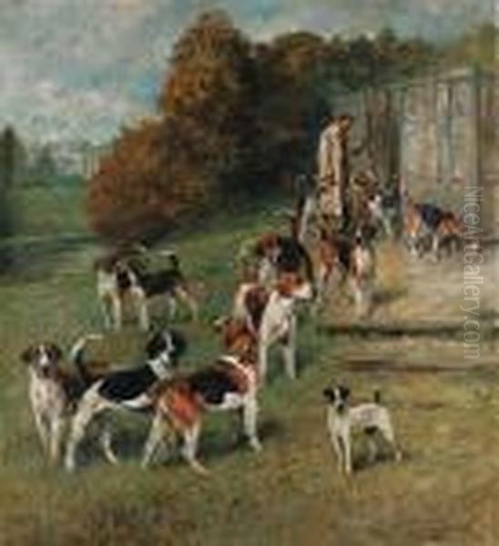 The Hounds Guilty, Ferryman, 
Glory, Painter, Windsor, Fireman,narrative, Frantic, Aconite, Warrior, 
Rainboy And Rags Atnewtonberry, Co. Wexford Oil Painting by John Emms