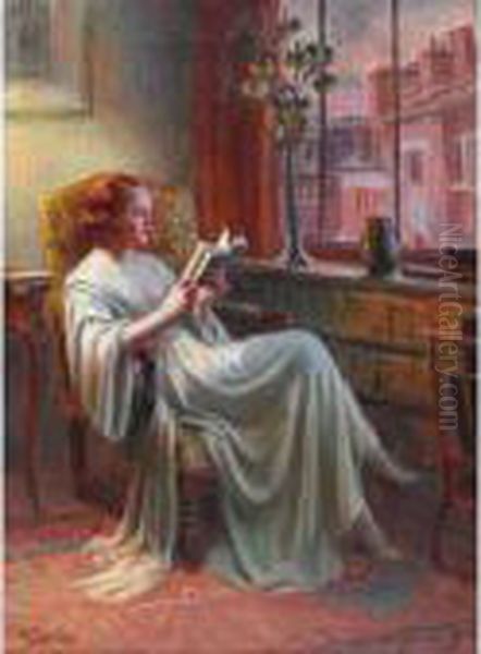 Femme Lisant Pres De La Fenetre Oil Painting by Delphin Enjolras