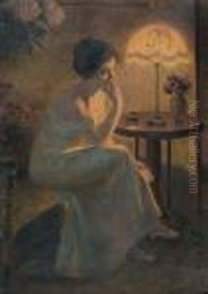 Sitzende Frau In Interieur Mit Billet-doux Oil Painting by Delphin Enjolras