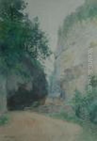 Chemin Et Maison Dans Une Gorge Oil Painting by Delphin Enjolras