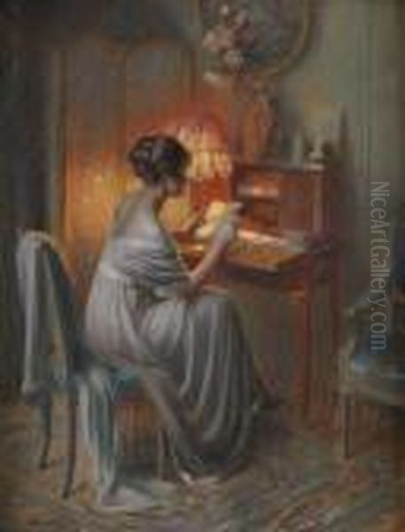 Femme A Son Bureau Oil Painting by Delphin Enjolras