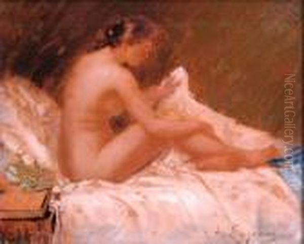 A Reclining Nude Oil Painting by Delphin Enjolras