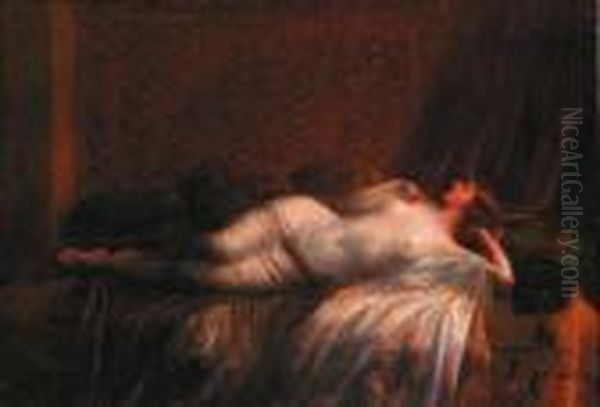 Jeune Femme Allongee Sur Un Sofa Oil Painting by Delphin Enjolras