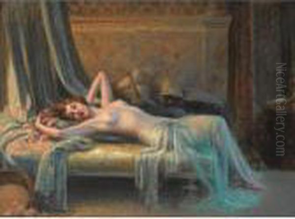 Nu Etendu Au Bouquet De Roses Oil Painting by Delphin Enjolras