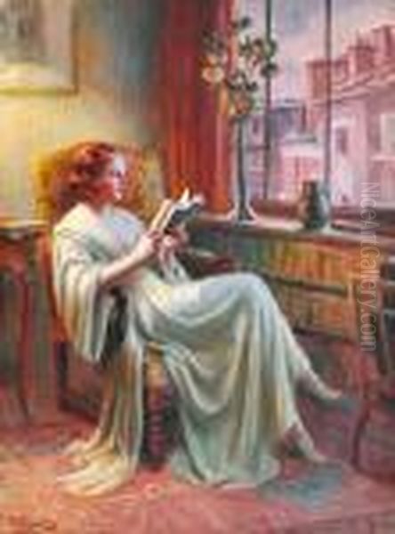 Femme Lisant Pres De La Fenetre Oil Painting by Delphin Enjolras