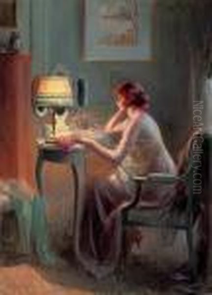 Reflections By Lamplight Oil Painting by Delphin Enjolras