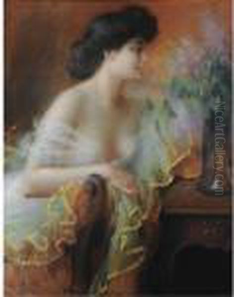 Femme Au Bouquet De Lilas Oil Painting by Delphin Enjolras