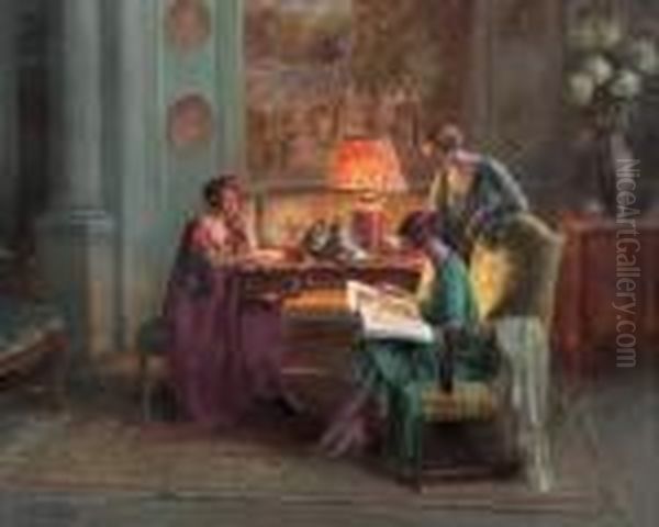 Lecture Dans Le Salon Oil Painting by Delphin Enjolras