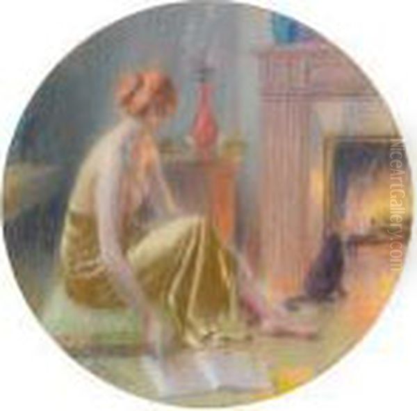 By The Warmth Of The Fire Oil Painting by Delphin Enjolras