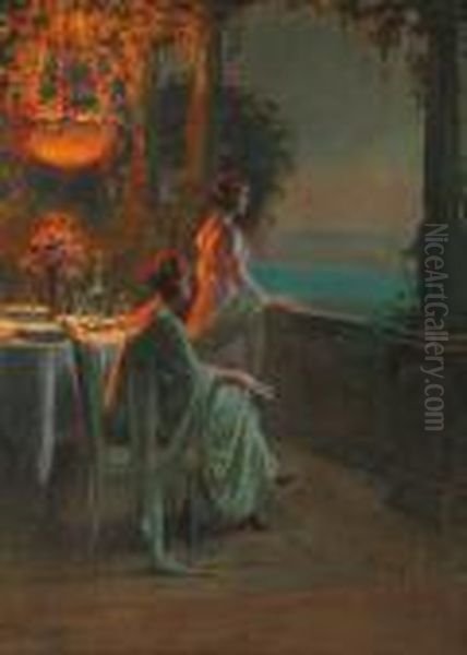 Le Soir Sur La Terrasse Oil Painting by Delphin Enjolras