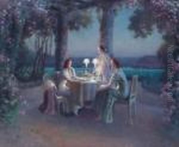  Sur La Terrasse Au Bord Du Lac D'annecy  Oil Painting by Delphin Enjolras