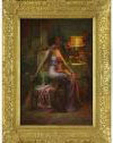 Elegante A La Lampe Oil Painting by Delphin Enjolras