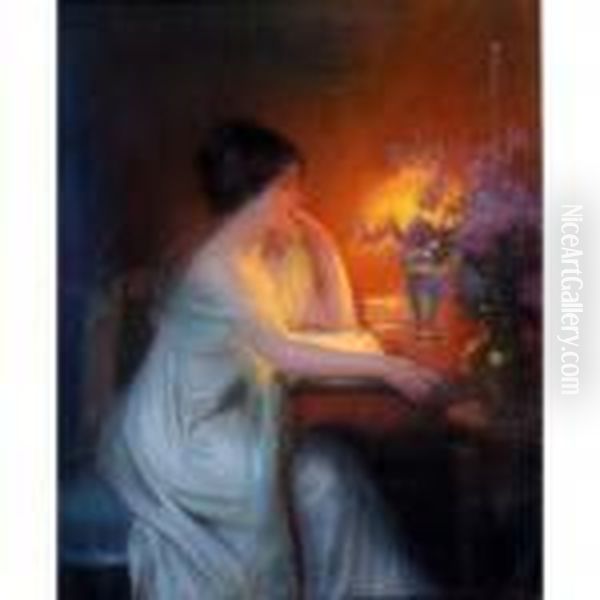  Femme Redigeant Une Lettre  Oil Painting by Delphin Enjolras