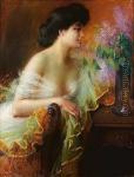 Femme Au Bouquet Oil Painting by Delphin Enjolras