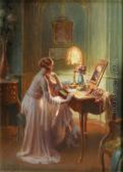 Jeune Femme A Sa Coiffeuse Oil Painting by Delphin Enjolras