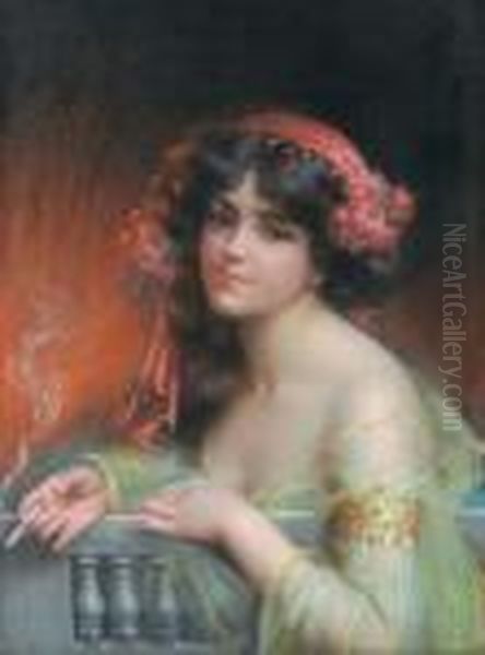 Orientale A La Cigarette Oil Painting by Delphin Enjolras