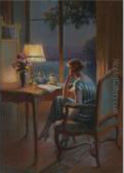 A Son Bureau Oil Painting by Delphin Enjolras