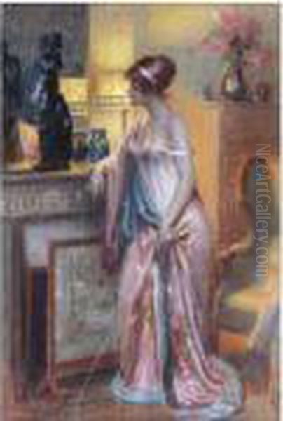 Dame Regardant Une Statue Oil Painting by Delphin Enjolras