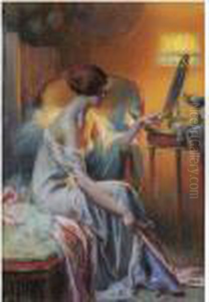 Jeune Femme Se Regardant Dans Un Miroir Oil Painting by Delphin Enjolras