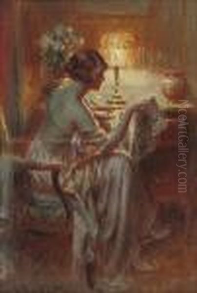 Reflections Under Lamp Light Oil Painting by Delphin Enjolras