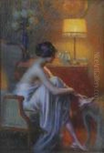 Le Deshabille Sous La Lampe Oil Painting by Delphin Enjolras