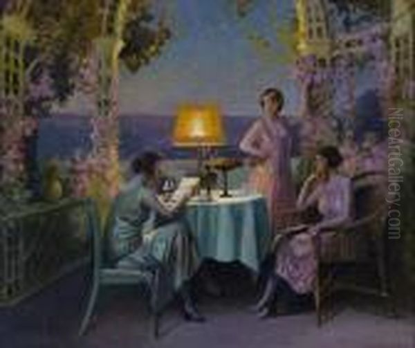 La Lecture Sur La Terrasse Oil Painting by Delphin Enjolras