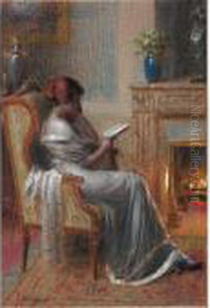 Reading By The Fire Oil Painting by Delphin Enjolras