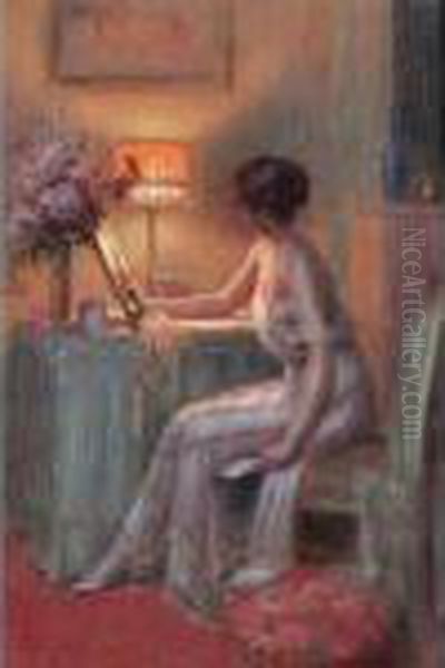 A Lady In Her Boudoir Oil Painting by Delphin Enjolras