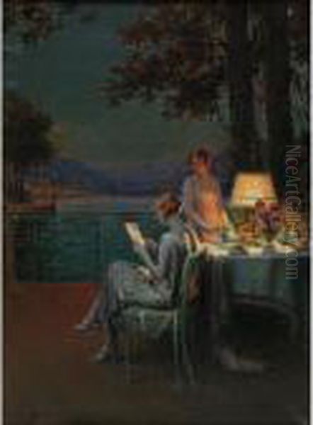 Summer Evening On The Riviera Oil Painting by Delphin Enjolras