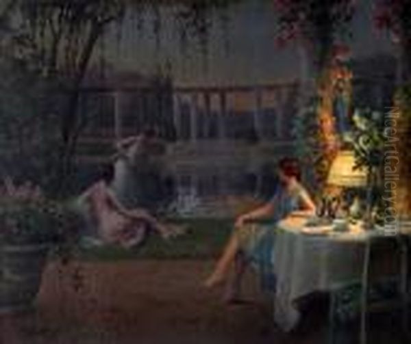 Sur La Terrasse Oil Painting by Delphin Enjolras