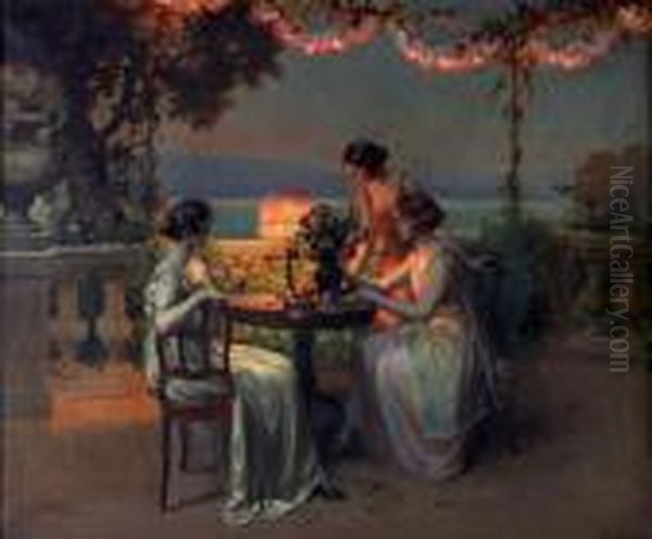 Soir Sur La Terrasse A La Pergola Oil Painting by Delphin Enjolras