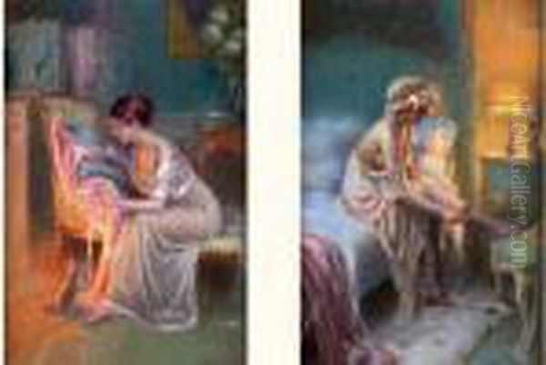 Femme Assise Sur Un Lit Oil Painting by Delphin Enjolras