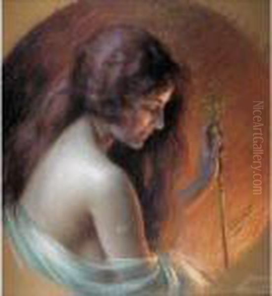 Female Figure Holding A Staff Oil Painting by Delphin Enjolras