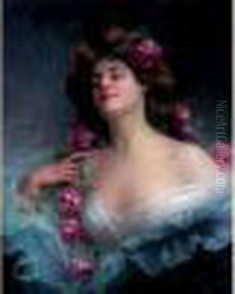 Elegante A La Guirlande De Roses Oil Painting by Delphin Enjolras