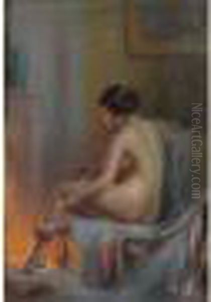 Au Coin Du Feu Oil Painting by Delphin Enjolras