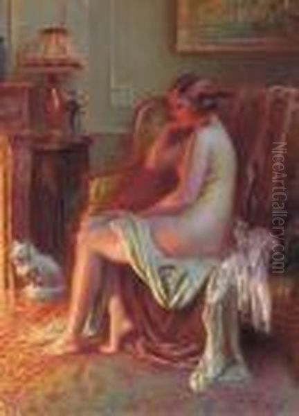 Nue Assise Pres De La Cheminee Oil Painting by Delphin Enjolras