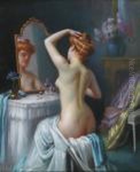 Jeune Femme Devant Son Miroir Oil Painting by Delphin Enjolras