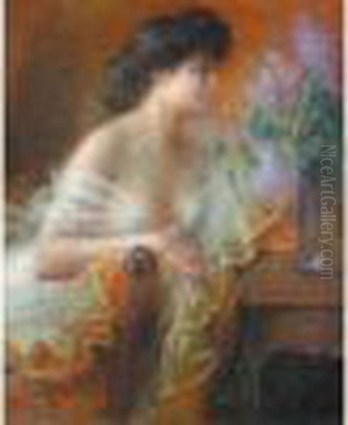 Jeune Femme Au Bouquet De Fleurs Oil Painting by Delphin Enjolras