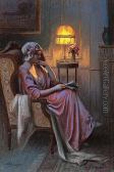 Young Woman Reading Oil Painting by Delphin Enjolras