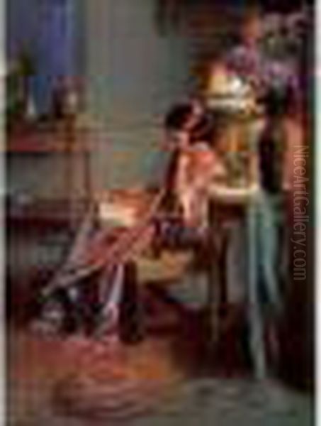 La Lecture A La Lampe Oil Painting by Delphin Enjolras