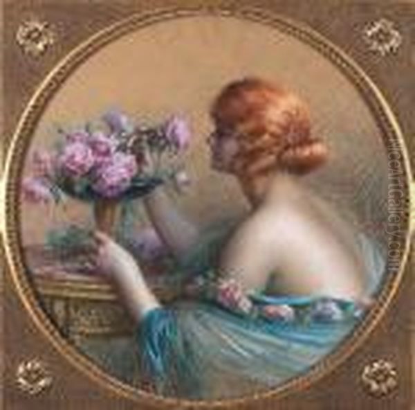 Jeune Femme Arrangeant Les Roses Oil Painting by Delphin Enjolras