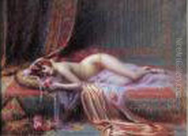 Nu Allonge Au Voile Rose Oil Painting by Delphin Enjolras