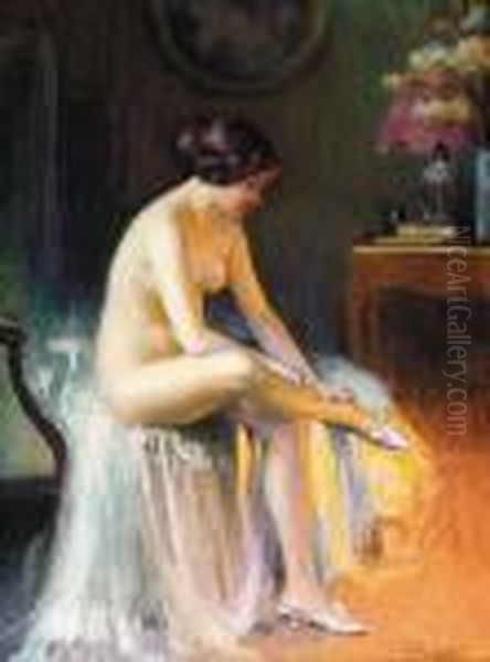 By The Fireside Oil Painting by Delphin Enjolras