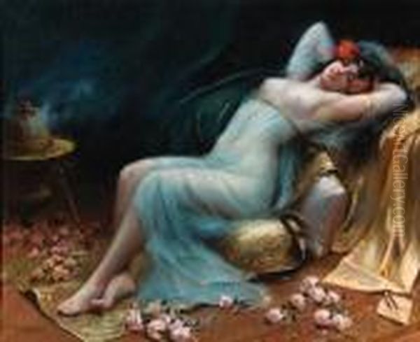 L'odalisque Aux Fleurs Oil Painting by Delphin Enjolras