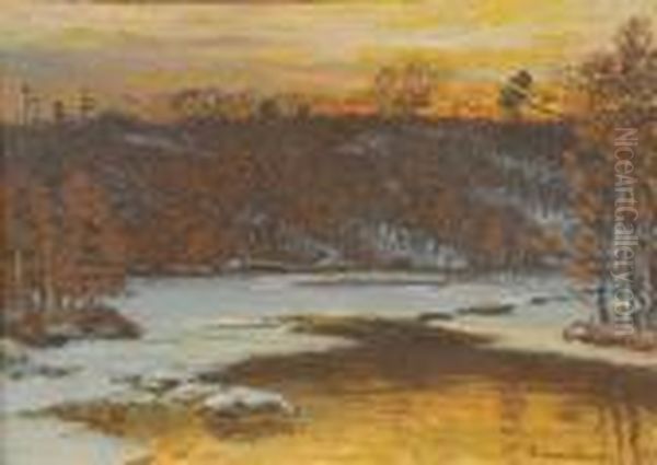 Winter Evening Landscape Oil Painting by John Joseph Enneking