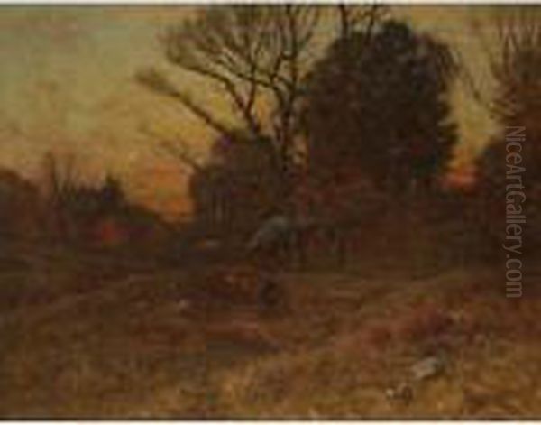 Fall At Dusk, Forest Interior Oil Painting by John Joseph Enneking