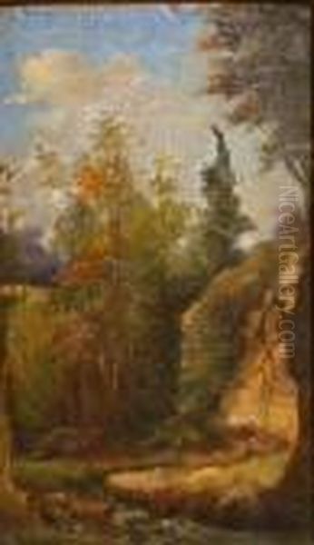 Landscape By Acreek, Possibly California Oil Painting by John Joseph Enneking