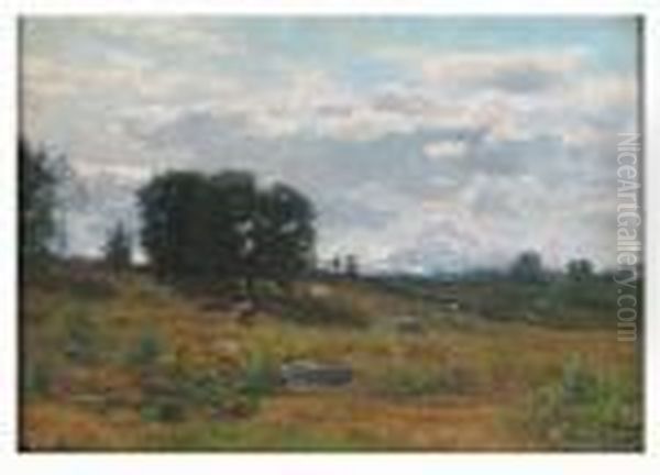 Landscape With Grazing Cows On Hillside Oil Painting by John Joseph Enneking